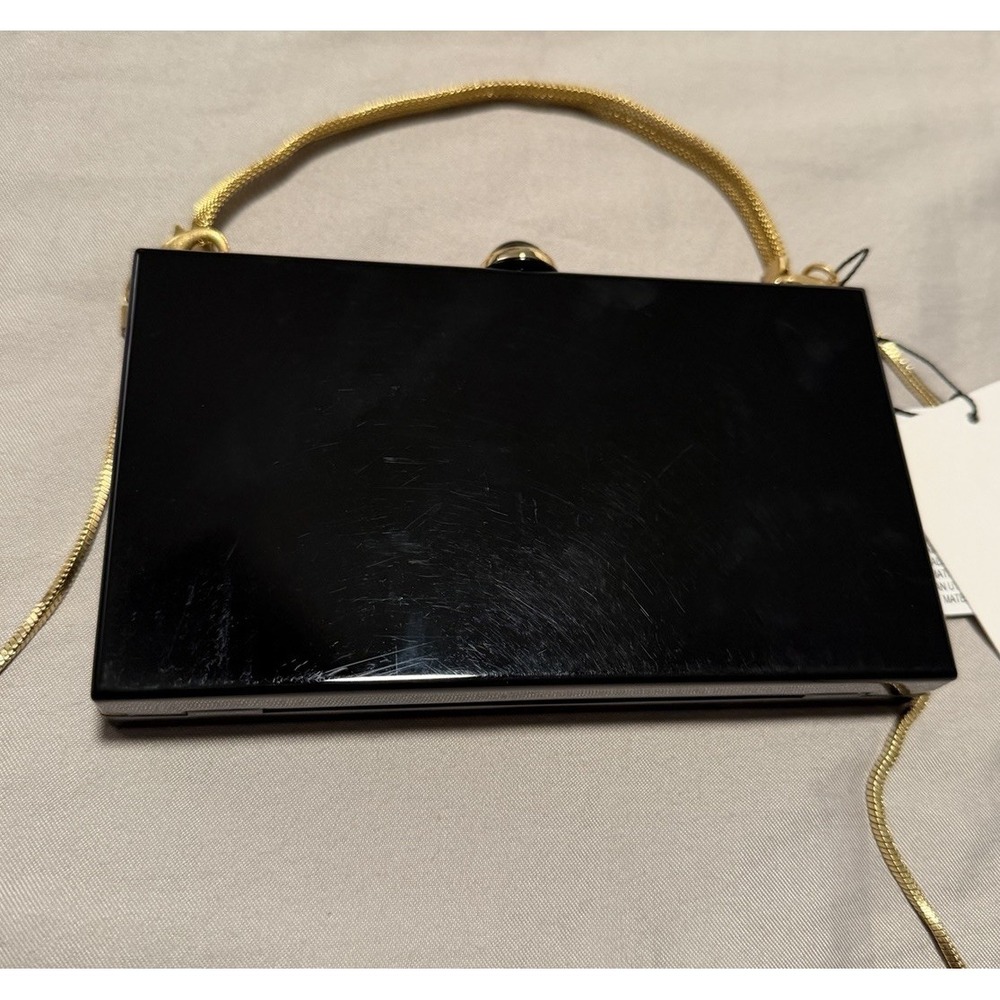 Zara Mini Copper Clutch Purse Metal Black Gold Old Money Luxury Hard Rigid - Picture 8 of 9